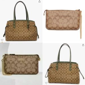 COACH Women's Drawstring Carryall Khaki-Military Green & Matching Wristlet
